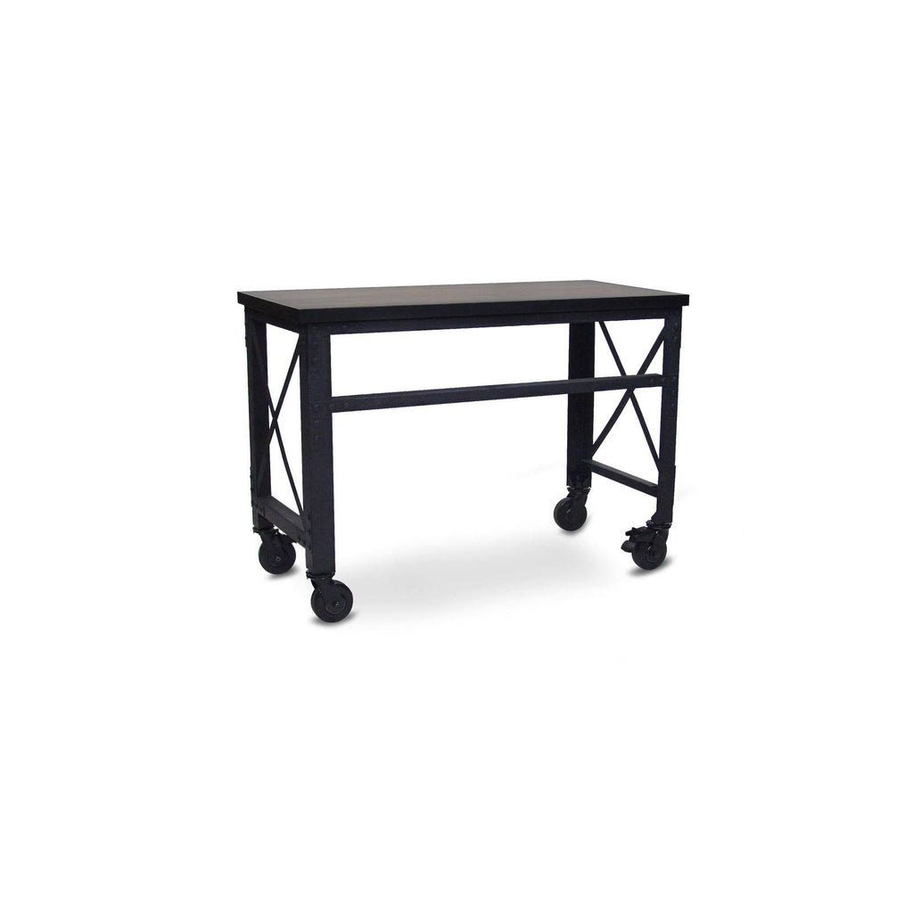 Rolling Industrial Desk with Wooden Top 52 Inches x 24 Inches M5905