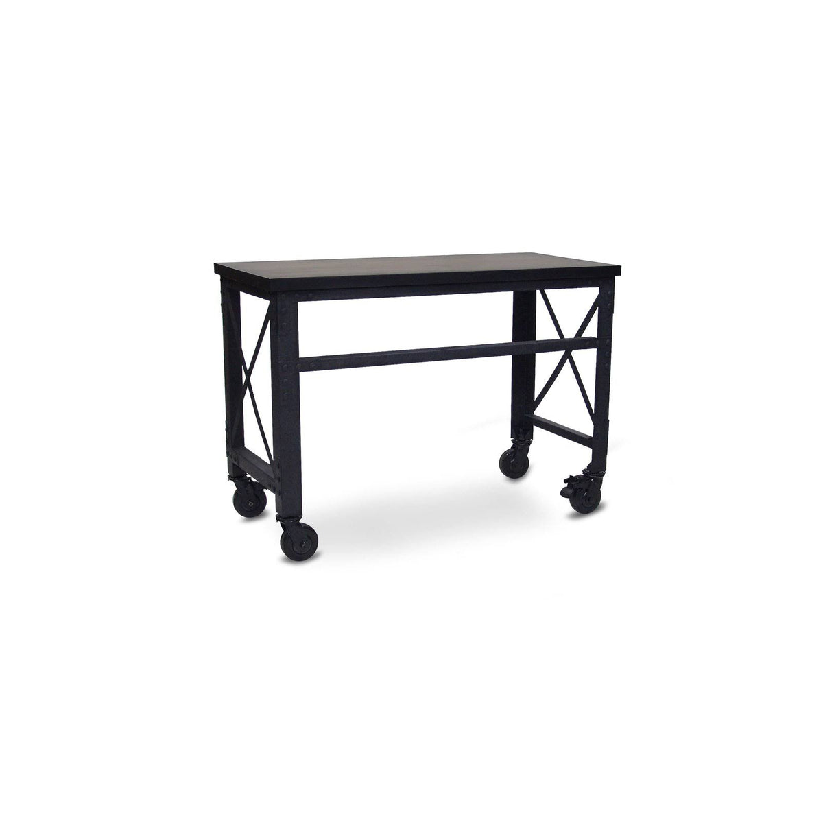 Rolling Industrial Desk with Wooden Top 52 Inches x 24 Inches M5905