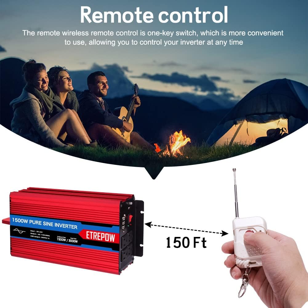 1500 Watt Pure Sine Wave Power Inverter 24V DC to 110V AC Wireless Remote Control X844