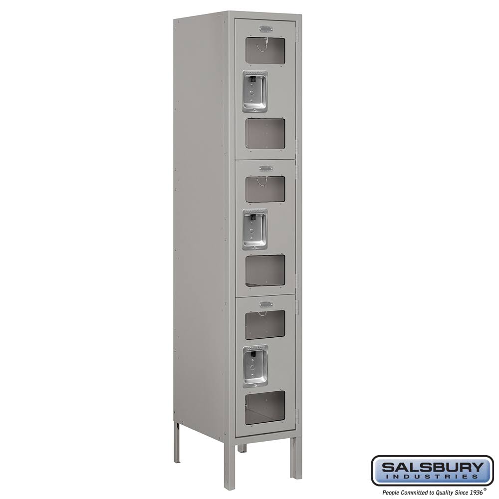 Gray Metal Locker, Triple Tier, 5 Feet High J931