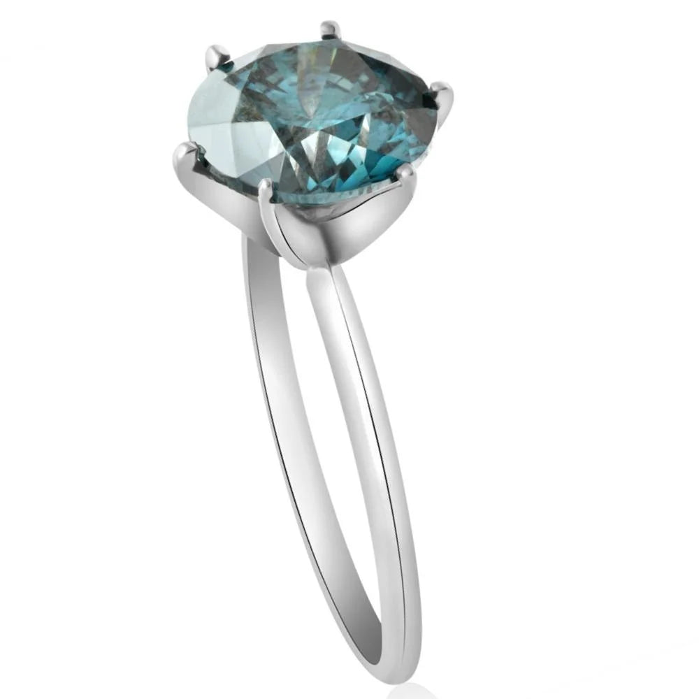 Lab Grown Blue Diamond Solitaire Engagement Ring in 14k White Gold I324