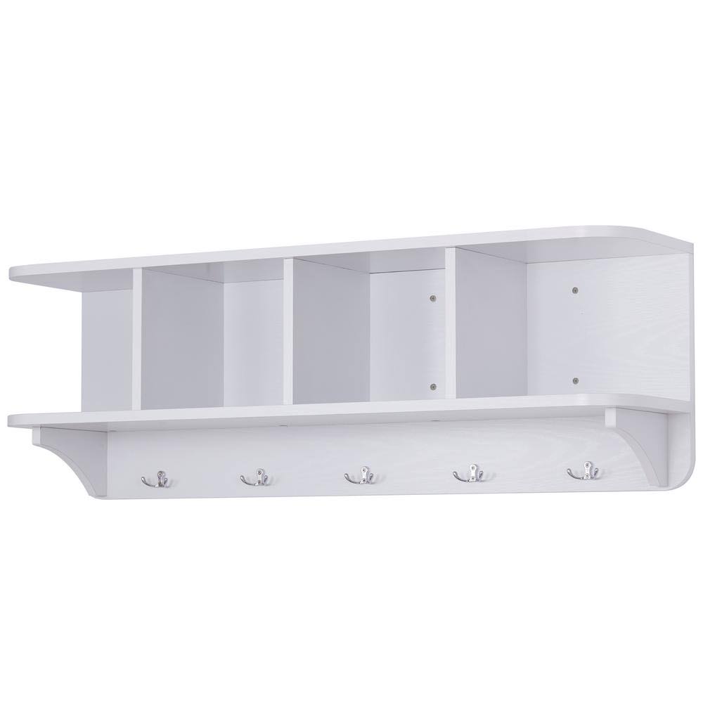 White 5-Hook Wall Mounted Coat Rack with Storage U367630