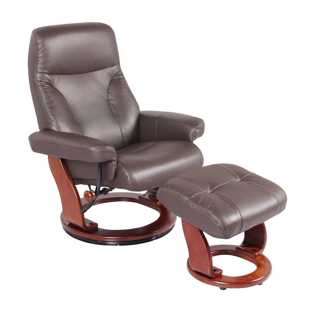 Taupe Leather Recliner and Ottoman R197075